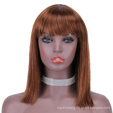 Silk base blonde straight bangs cheap wholesale glueless private label inch brazilian 100% real human hair wig black women
